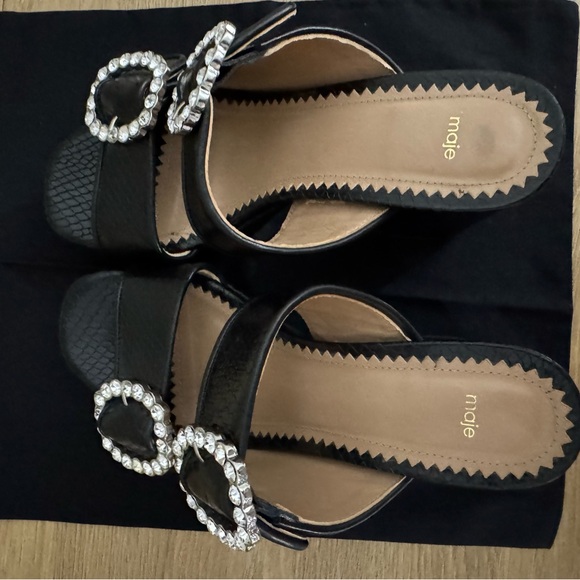 Maje Black Sandals with Crystal Buckles - Picture 3 of 6